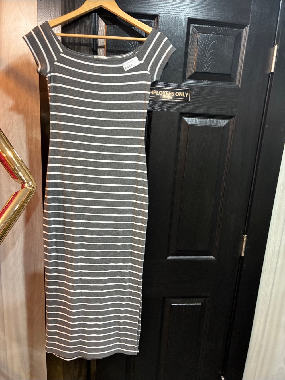 seeyou Gray & White Striped Off-Shoulder Midi Dress